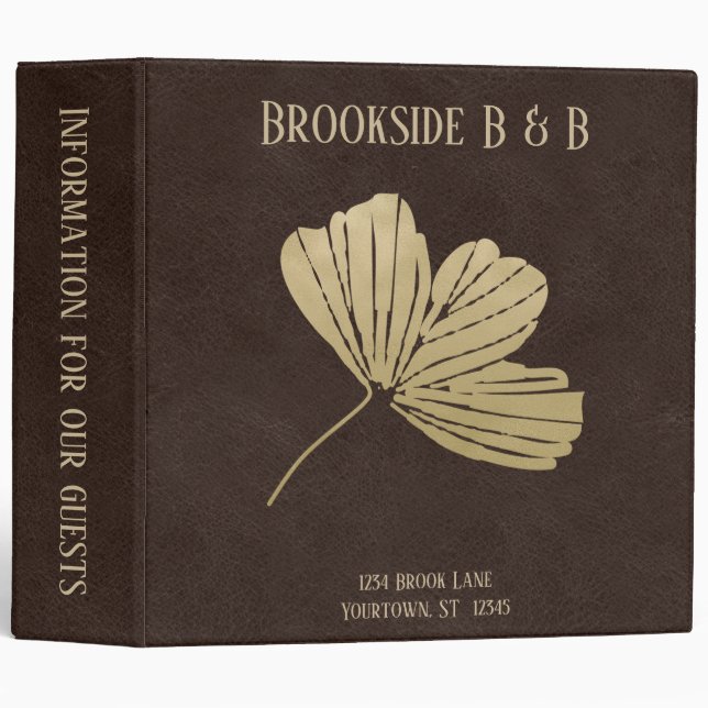 Gold Gingko Leaf Vacation Rental 3 Ring Binder (Front/Spine)