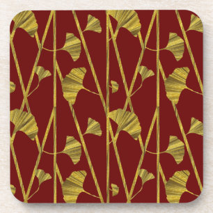 gold ginkgo beverage coaster