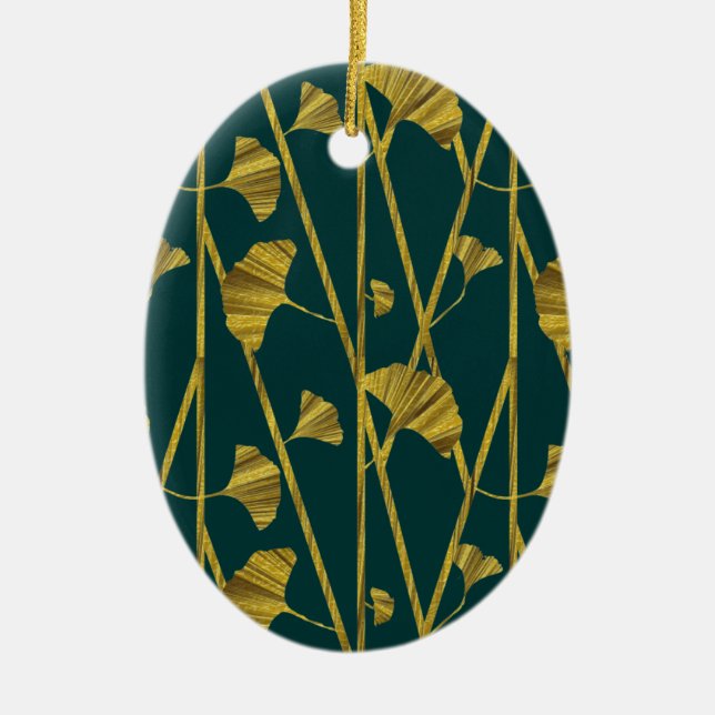 gold ginkgo ceramic ornament (Front)