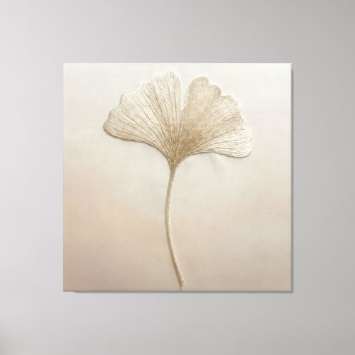⁠Gold Ginkgo Leaf Embroidery Texture Botanical Canvas Print