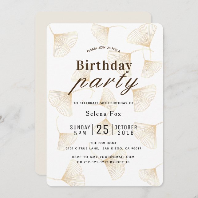 Gold Ginkgo Leaves Fall Birthday Invitation (Front/Back)