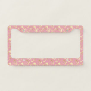 Gold Ginkgo Leaves on Blush Pink Botanical Pattern License Plate Frame