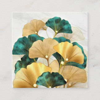 Gold ginkgo leaves square business card