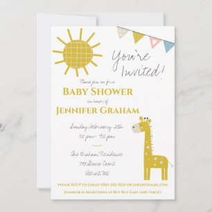 Gold Giraffe, Gender Neutral, Baby Shower Invitation