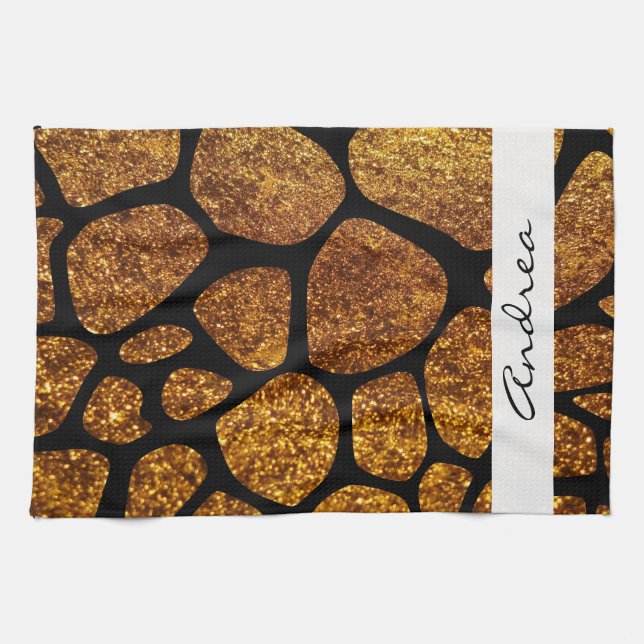 Gold Giraffe, Gold Glitter, Jungle, Your Name Towel (Horizontal)