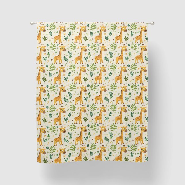 Gold Giraffe Leaf Pattern Baby Nursery Blackout Curtains (Front)
