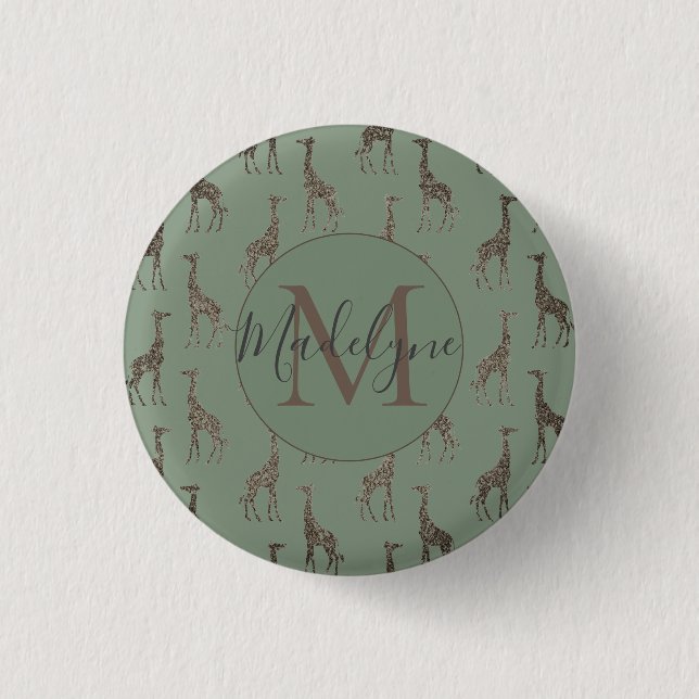 Gold Giraffe on Sage Green   Magnet Button (Front)