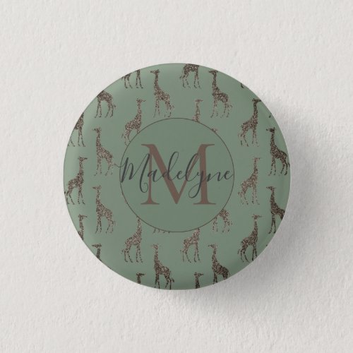 Gold Giraffe on Sage Green   Magnet Button