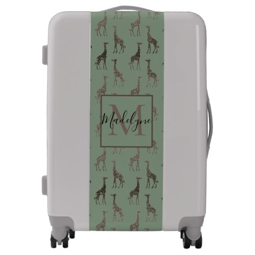 Gold Giraffe on Sage Green Monogram Luggage