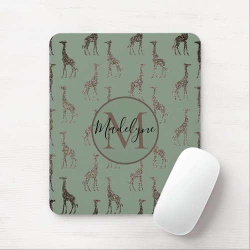 Gold Giraffe on Sage Green   Mouse Pad
