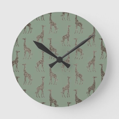 Gold Giraffe on Sage Green   Round Clock