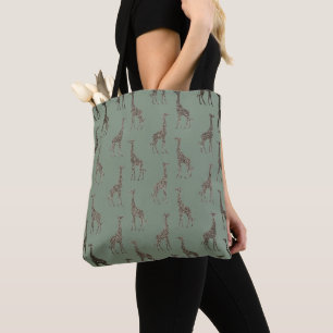 Gold Giraffe on Sage Green Tote