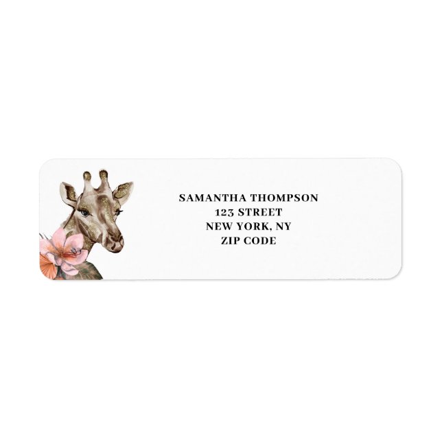 Gold Giraffe Pink Floral Watercolor Label (Front)