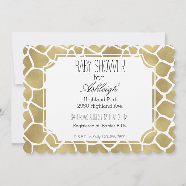 Gold Giraffe Print baby shower Invitation (Front)