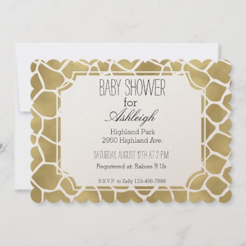 Gold Giraffe Print baby shower Invitation