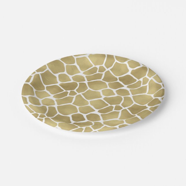 Gold Giraffe Print Paper Plates (Angled)