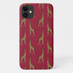 Gold Giraffe Stylish Burgundy Modern Chic Stylish iPhone 11 Case