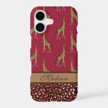 Gold Giraffe Stylish Burgundy Stylish Script