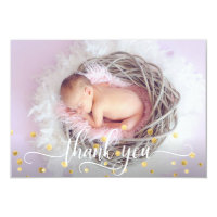 Gold GIRL Baby Shower THANK YOU | PHOTO   TEXT Card