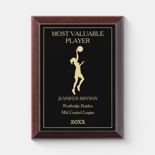 Gold Girl Basketball Player MVP Award Plaque (Vertical)
