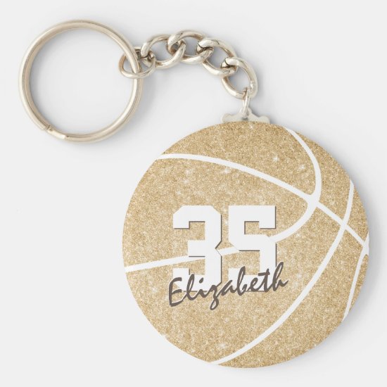 gold girly basketball keychain w jersey number