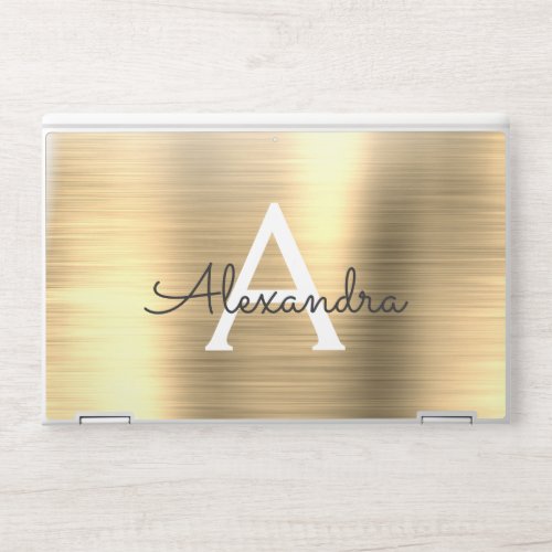 Gold Girly Glam Metallic Monogram HP Laptop Skin