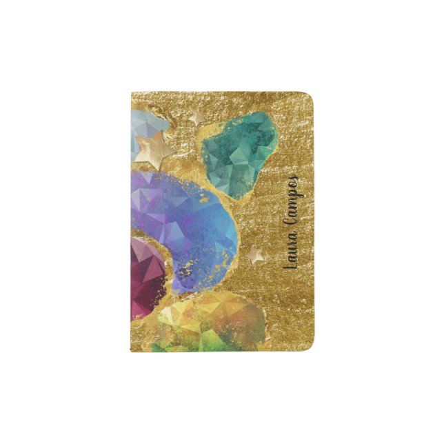Gold Girly Jewels Colorful Sparkles Passport Holder (Front)
