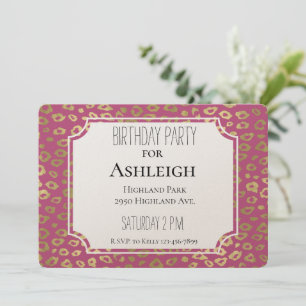 Gold Girly Pink Leopard Print birthday Invitation