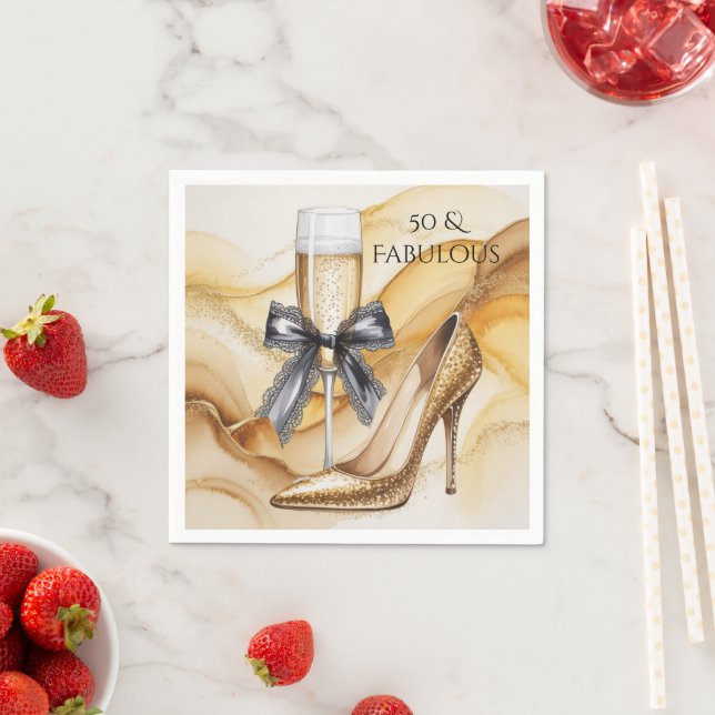 Gold Gitter High Heel 50 & Fabulous Birthday Party Napkins (Insitu)