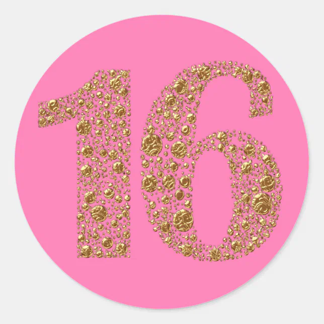 Gold Glam16 Sixteen Birthday Party Favor Classic Round Sticker | Zazzle