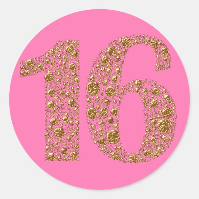 Gold Glam16 Sixteen Birthday Party Favor Classic Round Sticker (Front)