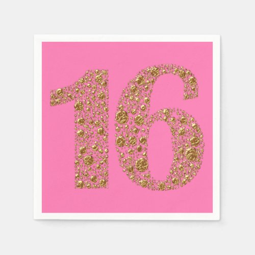 Gold Glam 16 Sixteen 16th Birthday ANY COLOR Paper Napkins