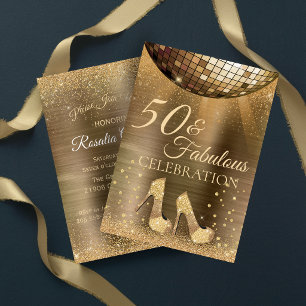 Gold Glam 50 and Fabulous Disco Ball Chocolate Invitation