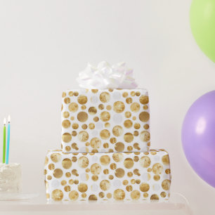 Gold Glam Abstract Dots Birthday Wrapping Paper