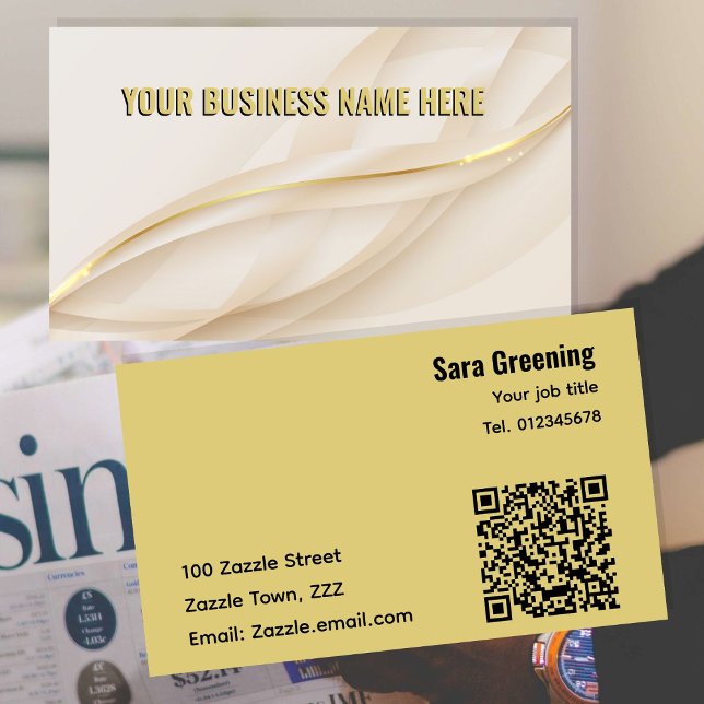 Gold glam abstract glamorous professional QR code Business Card (Front and Back of cards)