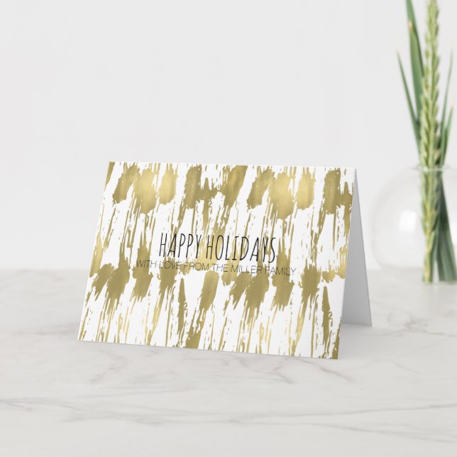 Gold Glam Abstract Photo Personalized Christmas Holiday Card (Front)