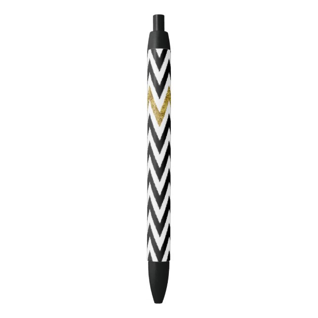 Gold Glam and Black Chevron Pen (Front Vertical)