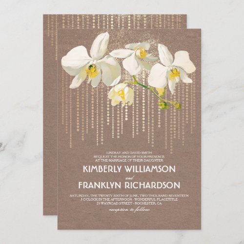 Gold Glam and White Orchids Vintage Floral Wedding Invitation - White orchids and gold glitter vintage floral wedding invitations