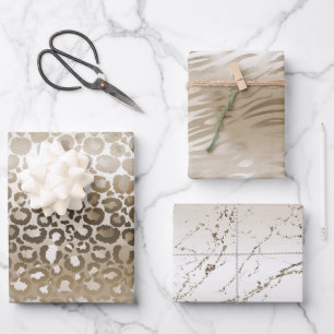 Gold Glam Animal Print Wrapping Paper Sheets