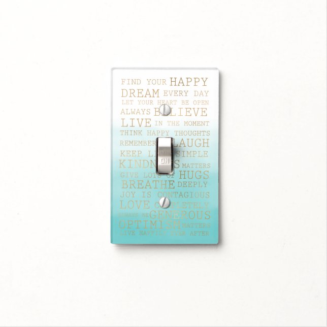Gold Glam Aqua Ombre Inspirational Quotes Light Switch Cover (In Situ)