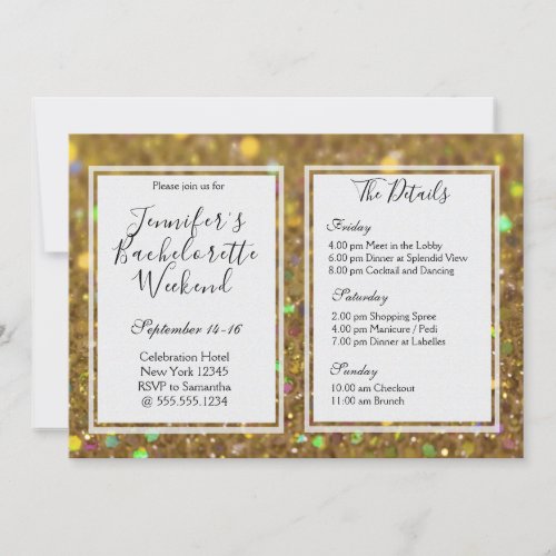 Gold Glam Bachelorette Weekend Party Invitation