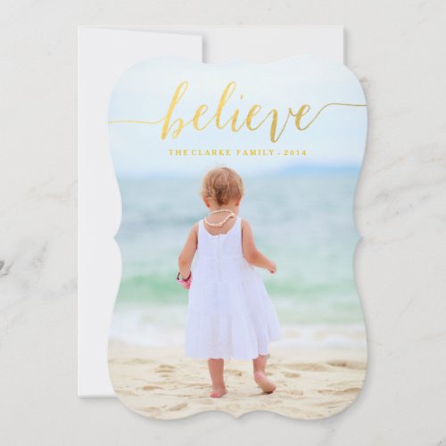 Gold Glam Believe Holiday Photo Card 2