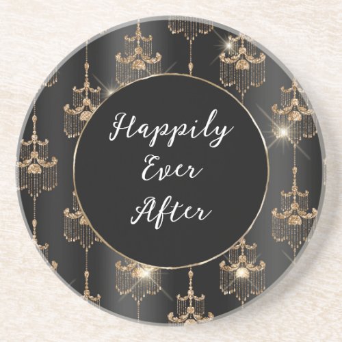 Gold Glam Black Chandeliers Coaster