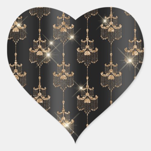 Gold Glam Black Chandeliers Heart Sticker