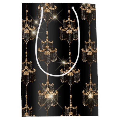 Gold Glam Black Chandeliers Medium Gift Bag
