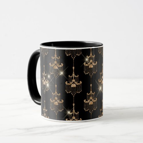 Gold Glam Black Chandeliers Mug