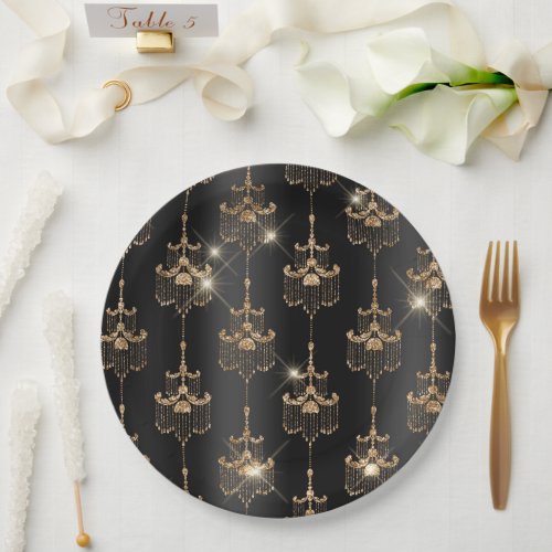 Gold Glam Black Chandeliers Paper Plates