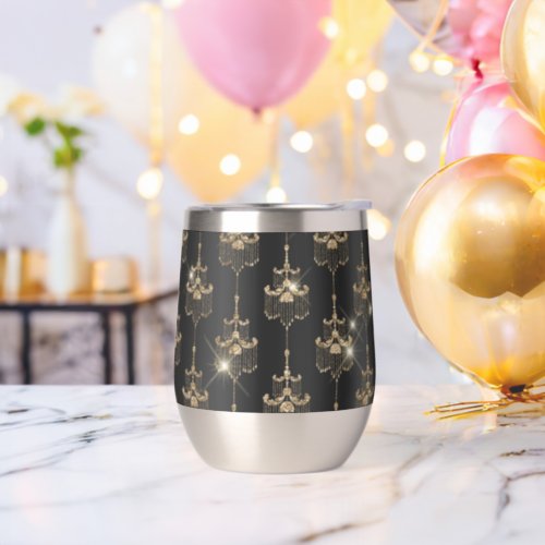Gold Glam Black Chandeliers Thermal Wine Tumbler