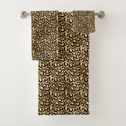 Gold Glam Black Leopard Print Bath Towel Set