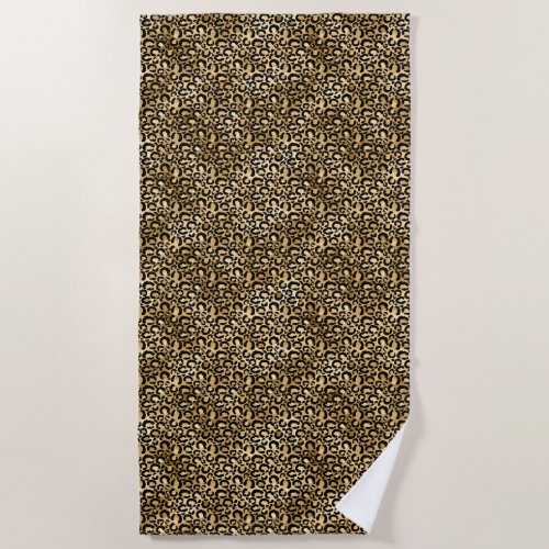 Gold Glam Black Leopard Print Beach Towel